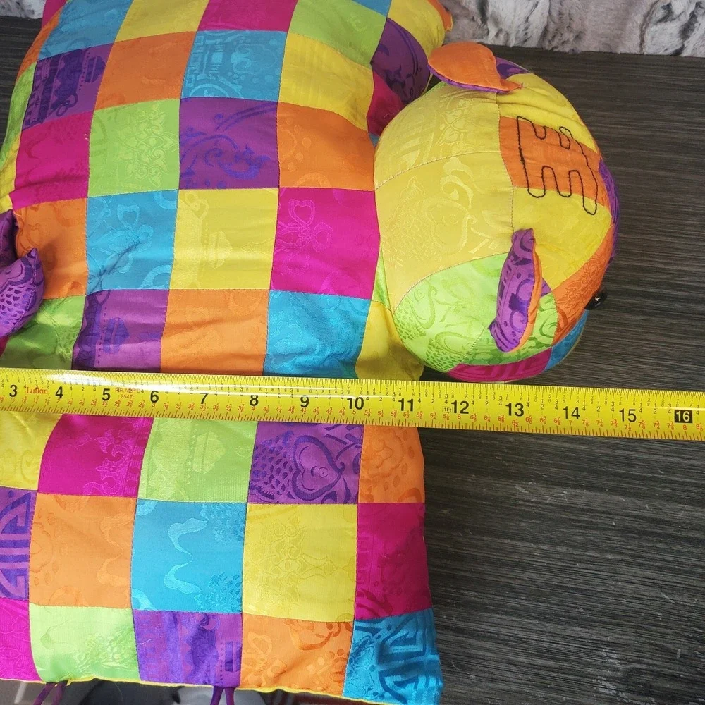 Quilted Asian Nylon Brocade Cat Pillow With Plush Kitty Head‎ PATCHWORK BRIGHT